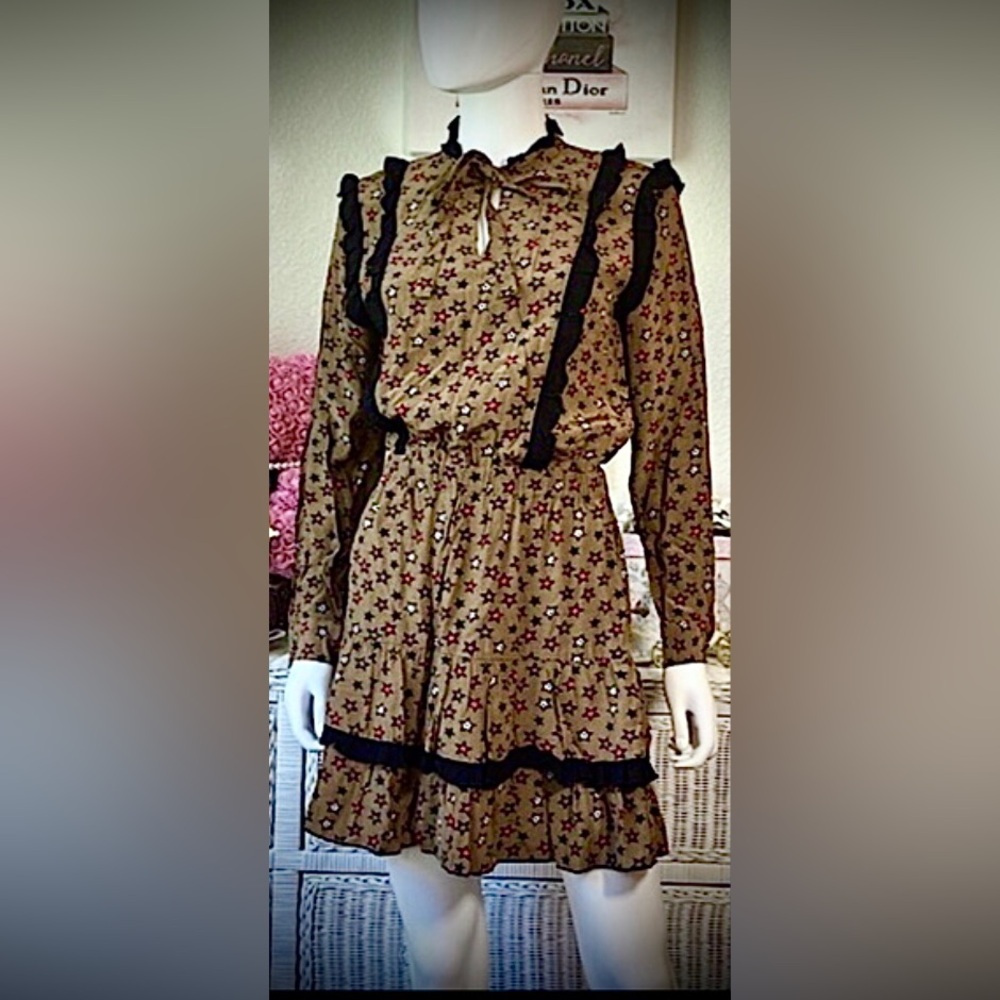 Scotch & Soda Mini Prairie Dress Modest Celestial print in brown & black size XS - Picture 2 of 13